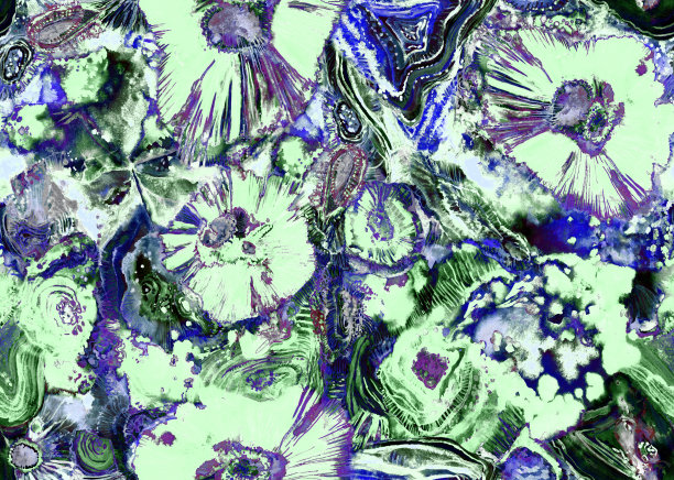 无缝有机抽象纹理画在水彩与绿色和蓝色的颜色图片下载