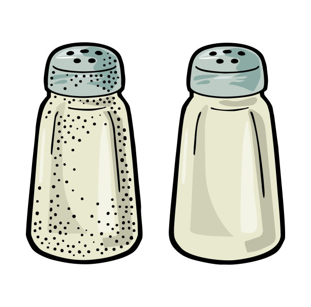 盐瓶。复古的黑色和彩色矢量雕刻插图图片下载