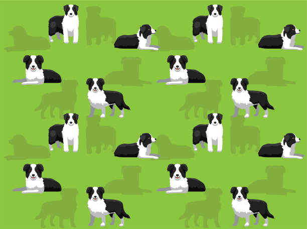 狗澳大利亚牧羊犬黑色大衣可爱的卡通无缝壁纸背景图片下载