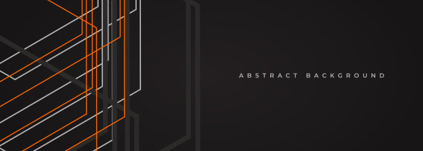 黑色抽象现代背景与灰色和橙色几何线条和轮廓。图片下载
