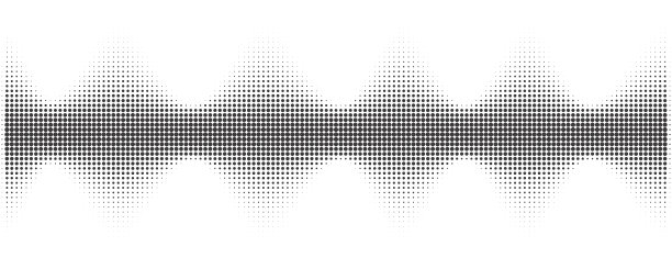 虚线波。半色调矢量图。抽象音乐的声音。波形音频形状均衡器。动态节拍分级。图片下载