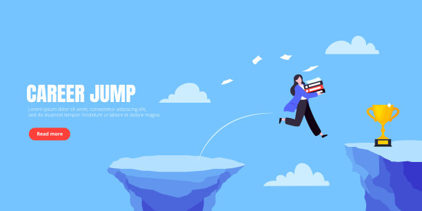 女商人跳过深渊跨越悬崖平面风格设计矢量插图。图片下载