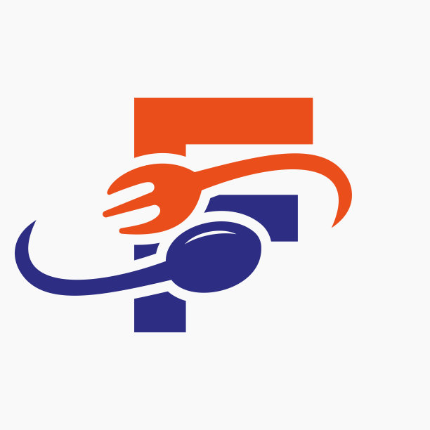 字母F餐厅标志结合叉子和勺子的图标图片下载