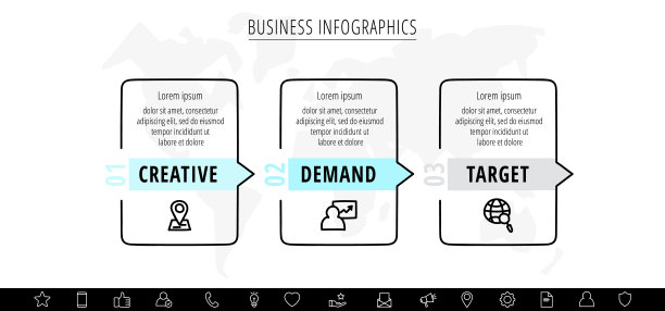 有3个矩形的线矢量信息图。方形图表过程模板与箭头。现代时间表的公司或企业业务项目，演示文稿，网页，图表，内容图片下载