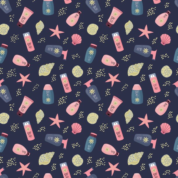 无缝图案与防晒霜。阳光安全，阳光安全。图片下载
