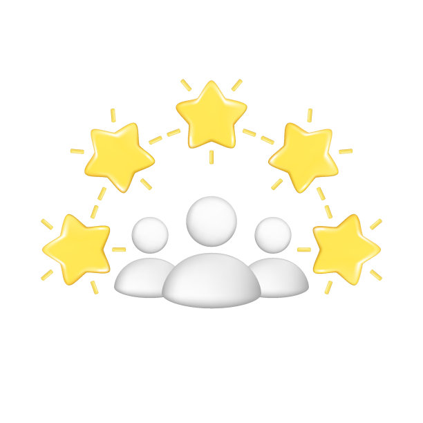 现实的3d人组与5颗金星。客户3d质量评论，用户评分元素，客户反馈得分符号，满意度图标。矢量插图隔离在白色背景上图片下载