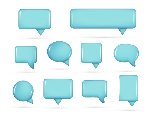 逼真的3d蓝色语音气泡文本，消息框，聊天框。装饰3d元素，聊天对话图标，空说话气泡符号。抽象矢量插图隔离在白色背景图片下载