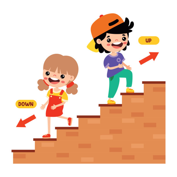 卡通小孩在楼梯上走来走去图片下载