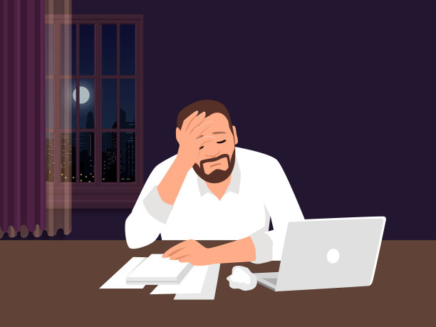 职业倦怠综合症。筋疲力尽，生病，疲倦的男经理在办公室加班。沮丧的工人心理健康问题图片下载