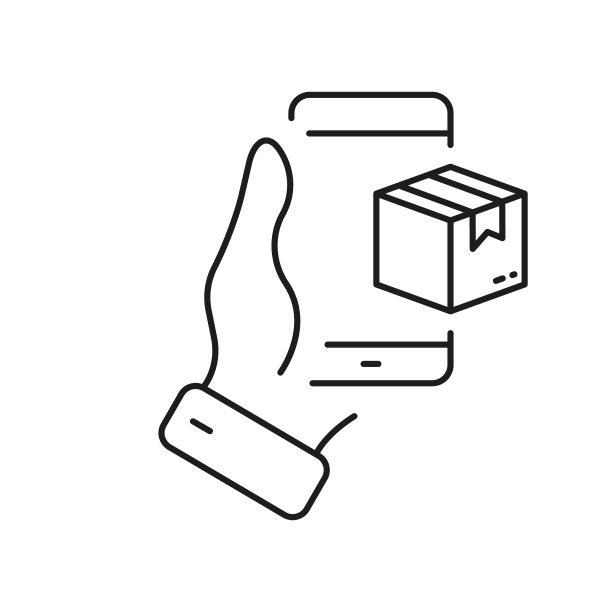 在线送货服务线路图标。包裹在智能手机象形文字。购买航运标志。手握盒子标志的手机。电子商务。可编辑的中风。孤立矢量图图片下载