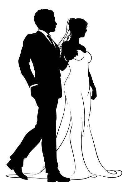 新娘和新郎夫妇的婚纱剪影图片下载