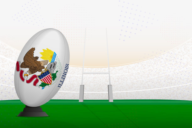 伊利诺斯州国家队的橄榄球放在橄榄球体育场和门柱上，准备罚点球或任意球。图片下载