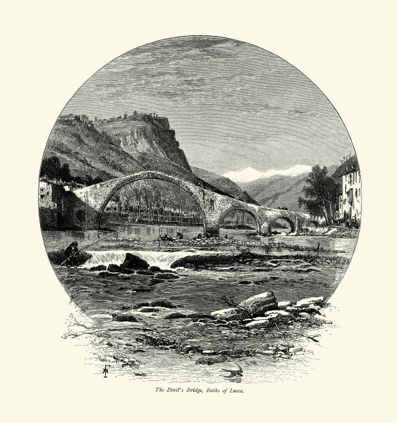 魔鬼桥，卢卡浴场，托斯卡纳，意大利，19世纪图片下载