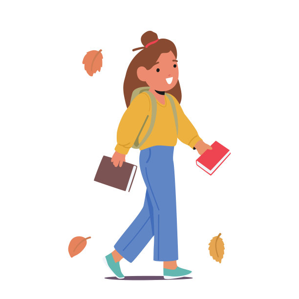 儿童角色走路时手里拿着书图片下载