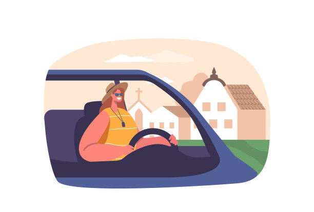 女人踏上公路旅行的女性角色图片下载