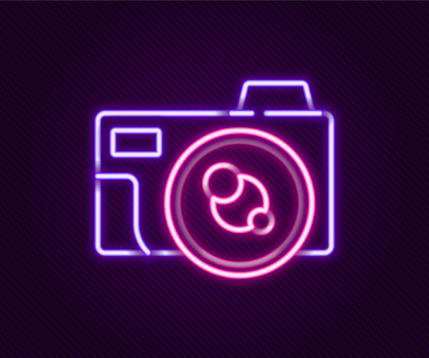 发光的霓虹灯线照片相机图标隔离上图片下载