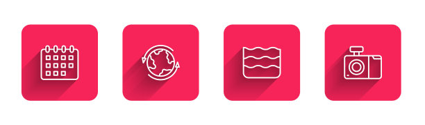 设置线日历世界各地的波和照片图片下载