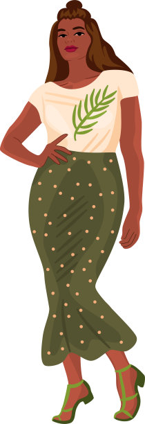 女模特穿着长裙和t恤。图片下载