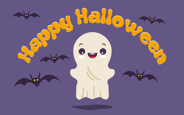 矢量集插图儿童在万圣节的服装。南瓜，鬼和蝙蝠。图片下载