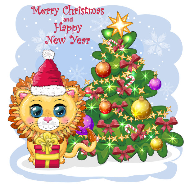 圣诞快乐，新年快乐逗狮子在图片下载