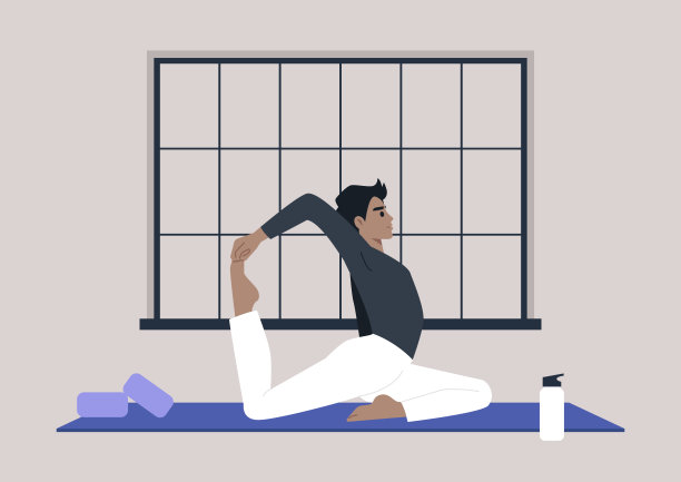 一个年轻的角色专注于瑜伽课程，采用国王鸽子姿势，散发出宁静和安宁图片下载