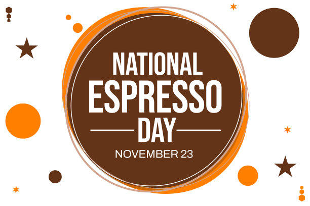 浓缩日壁纸与传统的圆圈和星星的设计。国家浓缩咖啡日背景图片下载