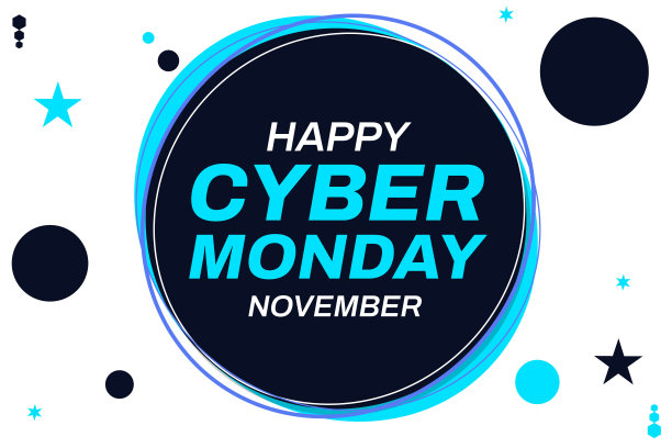 网络星期一壁纸与圆圈和星星。排版海报设计。现代抽象网络星期一背景图片下载