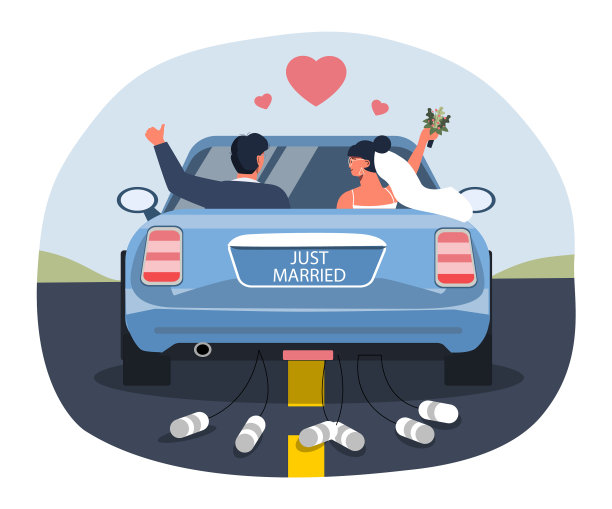 刚结婚的人在汽车概念店图片下载