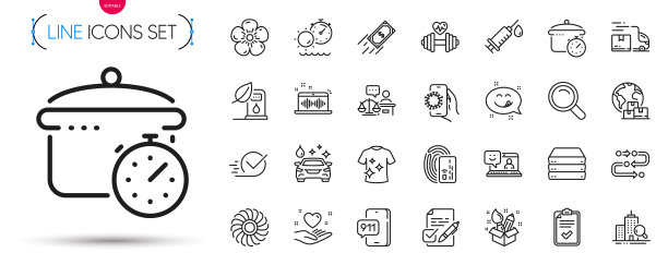 包快速支付，医疗注射器和清洁t恤线图标。象形图图标。向量图片下载