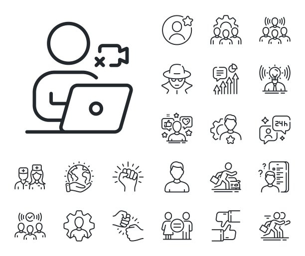 视频会议线路图标。在线培训标志。专家，医生和工作竞争。向量图片下载