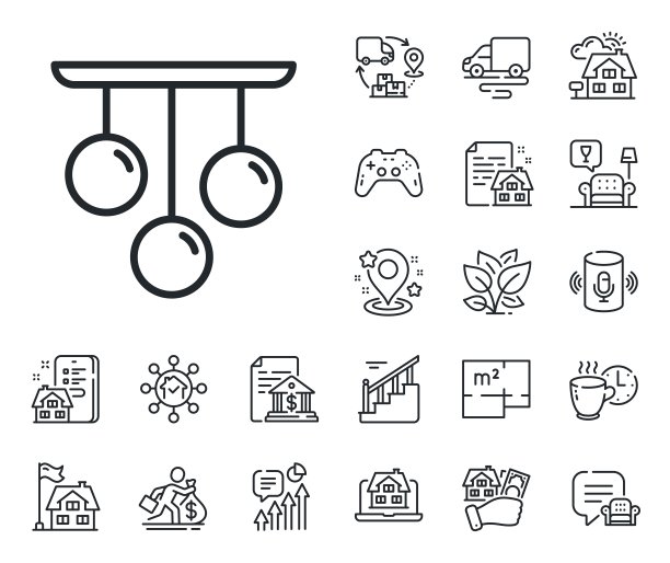 顶灯线图标。灯具灯标志。平面图、楼梯和休息室。向量图片下载