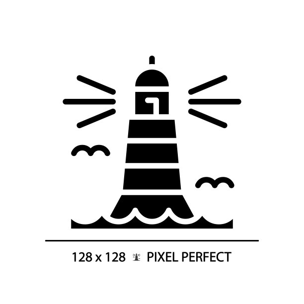2D字形风格的黑色灯塔图标图片下载
