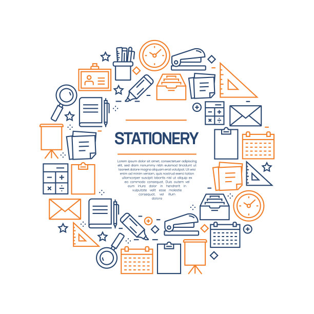 文具相关-彩色线图标，安排在圆圈图片下载