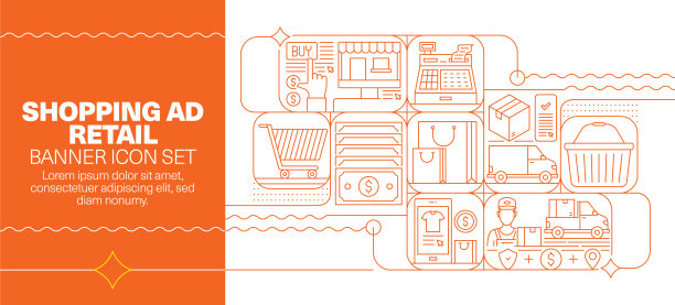 购物和零售线图标集和横幅设计图片下载