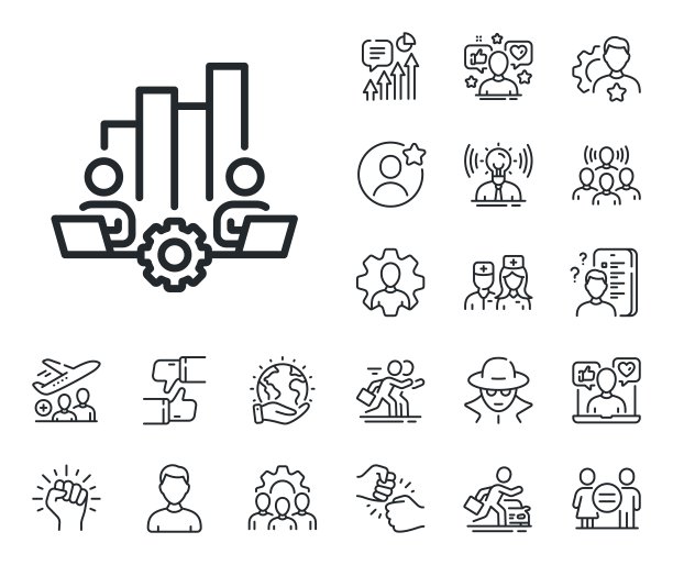 团队合作图表线图标。远程办公标志。专家，医生和工作竞争。向量图片下载