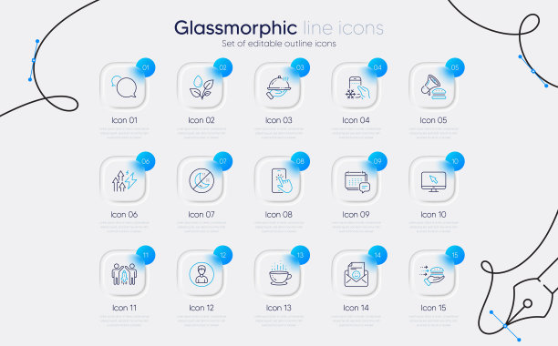 一组微笑，电话触摸和消息线图标的web应用程序。象形文字图标。向量图片下载