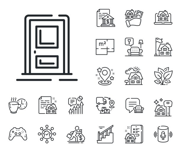 入口线图标。入口标志。平面图、楼梯和休息室。向量图片下载