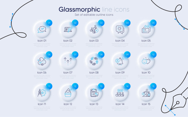 一套有机测试，版权笔记本电脑和朋友聊天线图标的网页应用程序。象形图标。向量图片下载