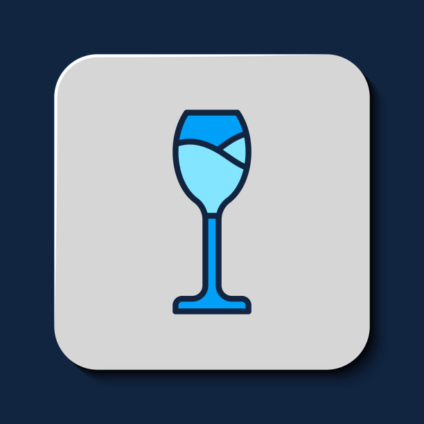 填充轮廓葡萄酒玻璃图标孤立的蓝色图片下载