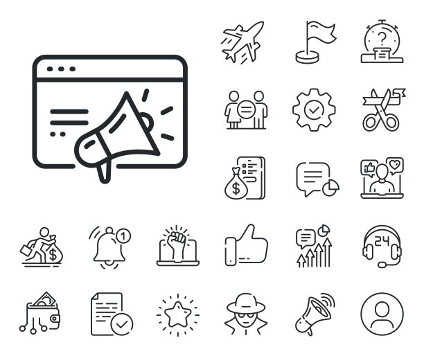 Seo营销线图标。网站定位标志。交通管理。工薪族，性别平等，警铃响。向量图片下载