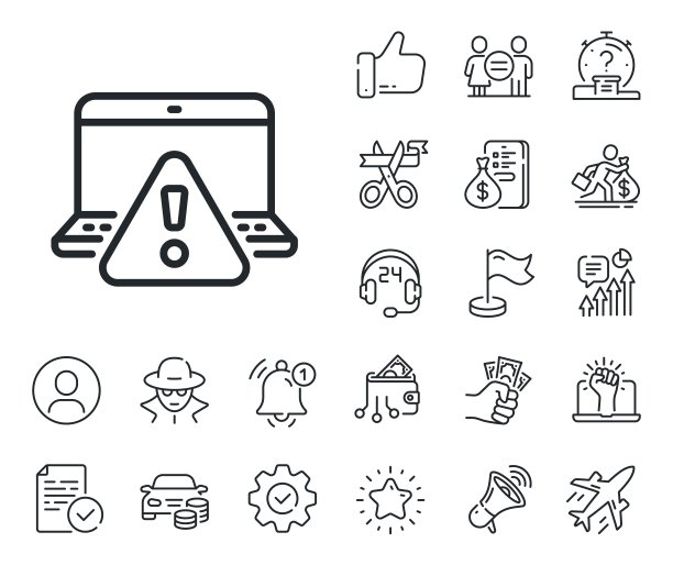 在线警戒线图标。注意三角符号。工薪族，性别平等，警铃响。向量图片下载