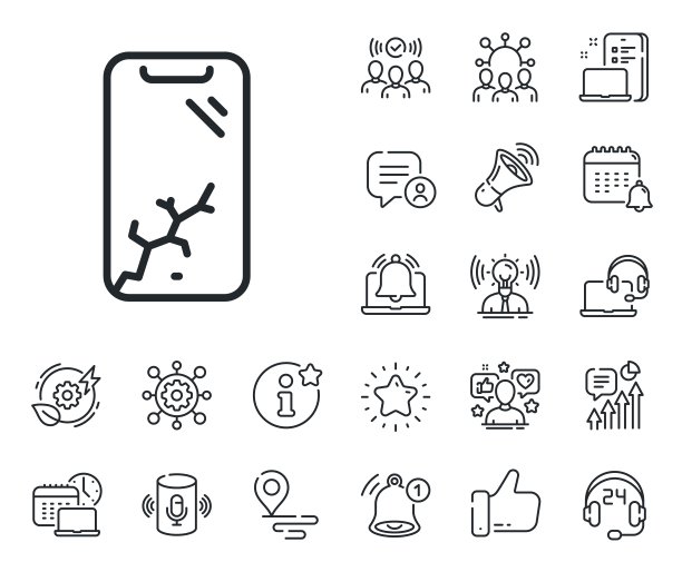 智能手机折线图标。手机崩溃信号。移动设备。放置位置，技术和智能扬声器。向量图片下载