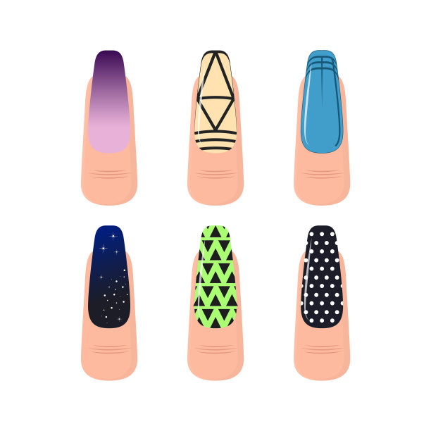 卡通彩色美甲服务艺术元素集图片下载