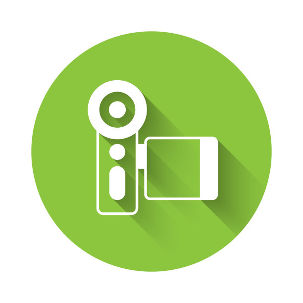 白色的电影摄影机图标孤立着长长的阴影图片下载