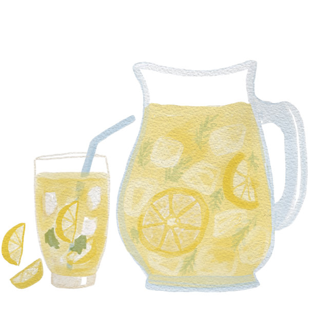 水彩柠檬水，薄荷和橘子在壶和冷玻璃杯。天然新鲜鸡尾酒夏天孤立的插图在白色背景。暑假海滩度假冷新鲜天然柑橘饮料图片下载