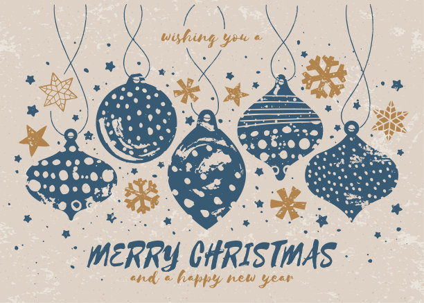 圣诞装饰物块印刷纹理贺卡-复古的颜色图片下载