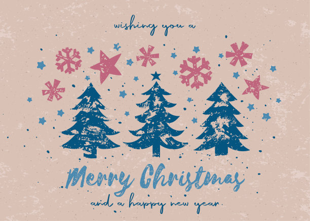 圣诞树雕版印刷贺卡-工艺背景- v1图片下载