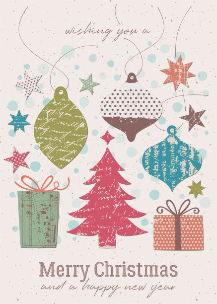 纸拼贴圣诞贺卡上的水彩斑点图片下载