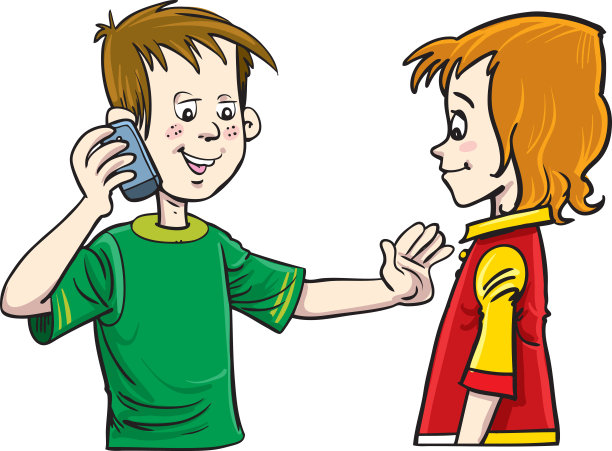 小女孩和小男孩拿着智能手机图片下载