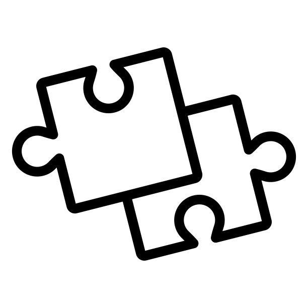 两个拼图线图标，启动概念，白色背景的益智游戏标志，两个拼图部分图标在轮廓风格的移动概念网页设计。矢量图形。图片下载